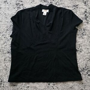 Vintage Talbots Petites Vneck Stretch Blouse Womens M Black Rayon Spandex